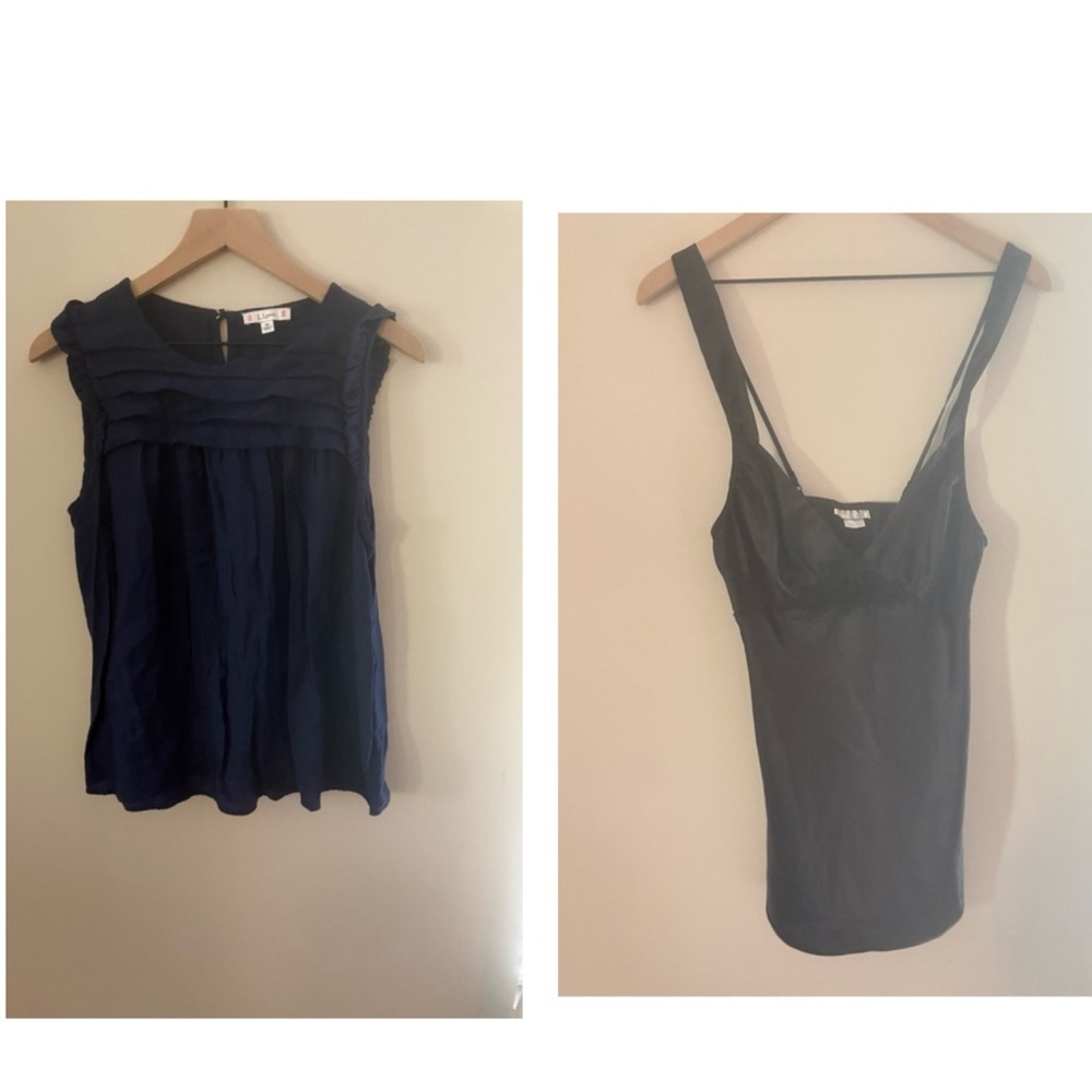 L Love Navy Ruffled Sleeveless Blouse & Black Slip Dress Both Size Medium